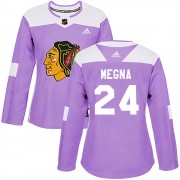 Adidas Chicago Blackhawks 24 Jaycob Megna Authentic Purple Fights Cancer Practice Women's NHL Jersey