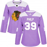 Adidas Chicago Blackhawks 39 Luke Philp Authentic Purple Fights Cancer Practice Women's NHL Jersey