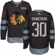 Chicago Blackhawks 30 Murray Bannerman Authentic Black 1917-2017 100th Anniversary Men's NHL Jersey