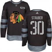 Chicago Blackhawks 30 Jaxson Stauber Authentic Black 1917-2017 100th Anniversary Men's NHL Jersey