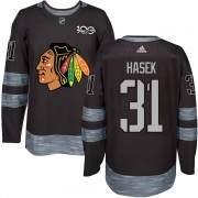 Chicago Blackhawks 31 Dominik Hasek Authentic Black 1917-2017 100th Anniversary Youth NHL Jersey