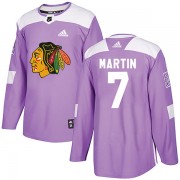 Adidas Chicago Blackhawks 7 Pit Martin Authentic Purple Fights Cancer Practice Men's NHL Jersey