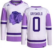 Adidas Chicago Blackhawks 00 Clark Griswold Authentic Hockey Fights Cancer Youth NHL Jersey