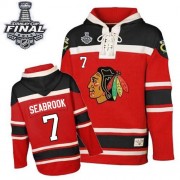 Chicago Blackhawks 7 Brent Seabrook Premier Red Old Time Hockey Sawyer Hooded Sweatshirt 2015 Stanley Cup Patch