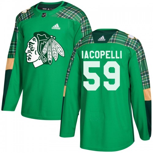 Adidas Chicago Blackhawks 59 Matt Iacopelli Authentic Green St. Patrick's Day Practice Youth NHL Jersey