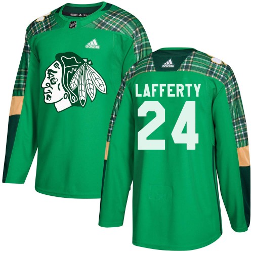Adidas Chicago Blackhawks 24 Sam Lafferty Authentic Green St. Patrick's Day Practice Youth NHL Jersey