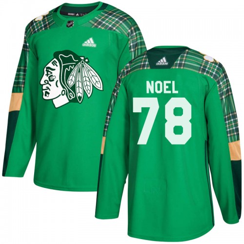 Adidas Chicago Blackhawks 78 Nathan Noel Authentic Green St. Patrick's Day Practice Youth NHL Jersey