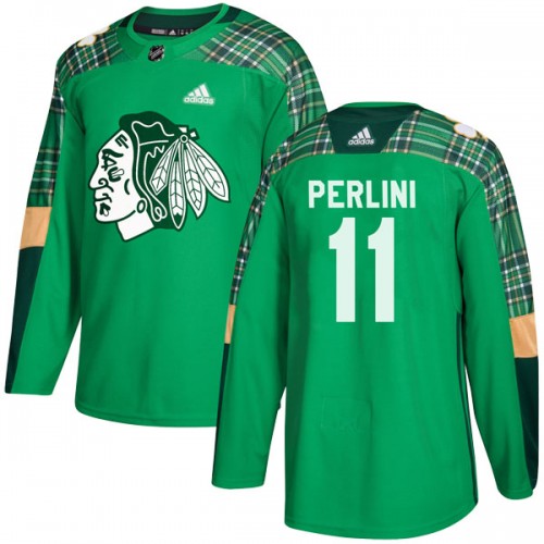 Adidas Chicago Blackhawks 11 Brendan Perlini Authentic Green St. Patrick's Day Practice Youth NHL Jersey