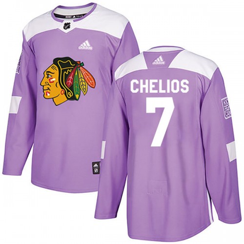 Adidas Chicago Blackhawks 7 Chris Chelios Authentic Purple Fights Cancer Practice Youth NHL Jersey