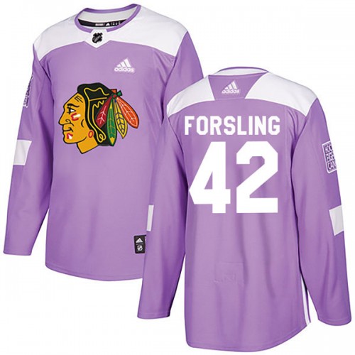 Adidas Chicago Blackhawks 42 Gustav Forsling Authentic Purple Fights Cancer Practice Youth NHL Jersey