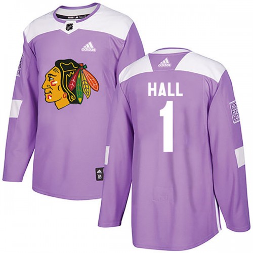 Adidas Chicago Blackhawks 1 Glenn Hall Authentic Purple Fights Cancer Practice Youth NHL Jersey