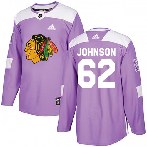 Adidas Chicago Blackhawks 62 Luke Johnson Authentic Purple Fights Cancer Practice Youth NHL Jersey