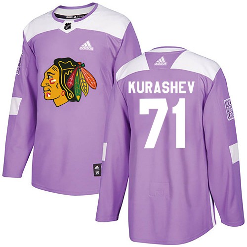 Adidas Chicago Blackhawks 71 Philipp Kurashev Authentic Purple ized Fights Cancer Practice Youth NHL Jersey