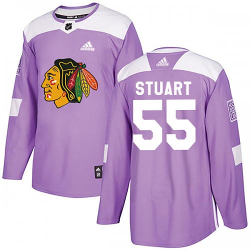 Adidas Chicago Blackhawks 55 Mark Stuart Authentic Purple Fights Cancer Practice Youth NHL Jersey