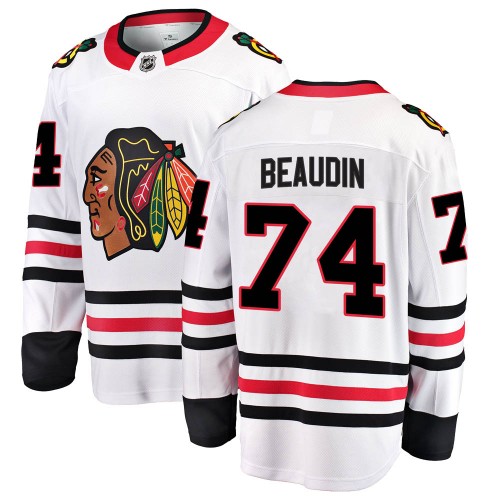 Fanatics Branded Chicago Blackhawks 74 Nicolas Beaudin White ized Breakaway Away Men's NHL Jersey
