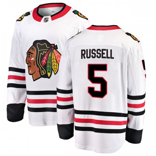 Fanatics Branded Chicago Blackhawks 5 Phil Russell White Breakaway Away Men's NHL Jersey