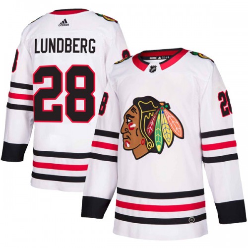 Adidas Chicago Blackhawks 28 Martin Lundberg Authentic White Away Youth NHL Jersey