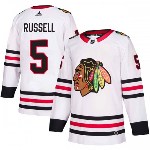 Adidas Chicago Blackhawks 5 Phil Russell Authentic White Away Youth NHL Jersey