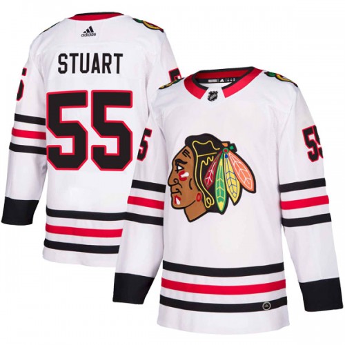 Adidas Chicago Blackhawks 55 Mark Stuart Authentic White Away Youth NHL Jersey