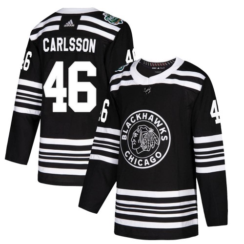 Adidas Chicago Blackhawks 46 Lucas Carlsson Authentic Black ized 2019 Winter Classic Men's NHL Jersey