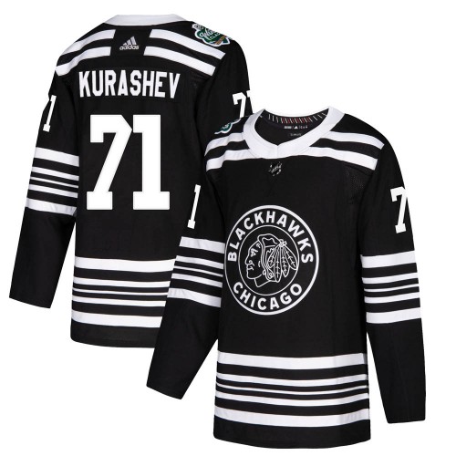 Adidas Chicago Blackhawks 71 Philipp Kurashev Authentic Black ized 2019 Winter Classic Men's NHL Jersey