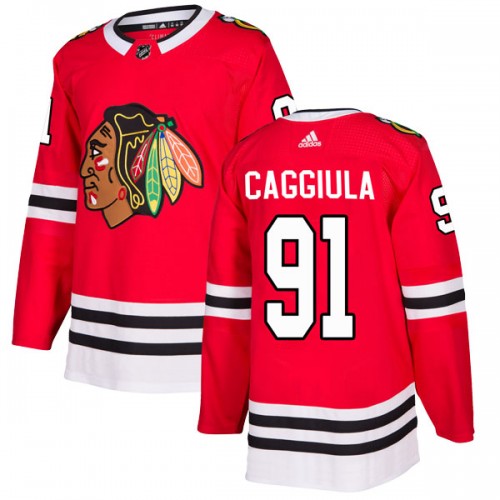 Adidas Chicago Blackhawks 91 Drake Caggiula Authentic Red Home Men's NHL Jersey