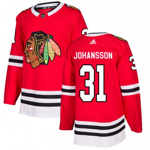 Adidas Chicago Blackhawks 31 Lars Johansson Authentic Red Home Men's NHL Jersey