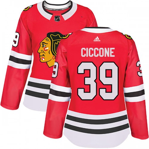 Adidas Chicago Blackhawks 39 Enrico Ciccone Authentic Red Home Women's NHL Jersey