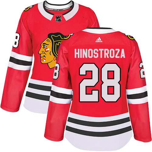 Adidas Chicago Blackhawks 28 Vinnie Hinostroza Authentic Red Home Women's NHL Jersey