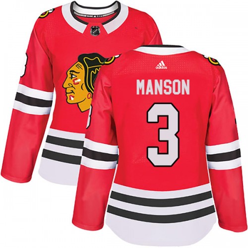 Adidas Chicago Blackhawks 3 Dave Manson Authentic Red Home Women's NHL Jersey