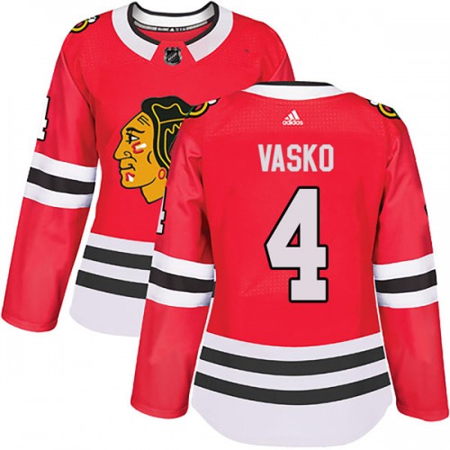 Adidas Chicago Blackhawks 4 Elmer Vasko Authentic Red Home Women's NHL Jersey