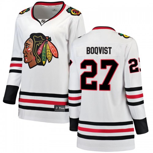 Fanatics Branded Chicago Blackhawks 27 Adam Boqvist White Breakaway Away Women's NHL Jersey