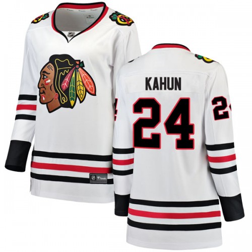Fanatics Branded Chicago Blackhawks 24 Dominik Kahun White Breakaway Away Women's NHL Jersey