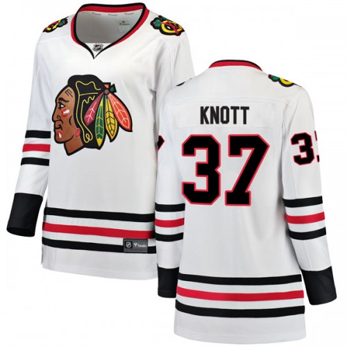 Fanatics Branded Chicago Blackhawks 37 Graham Knott White Breakaway Away Women's NHL Jersey