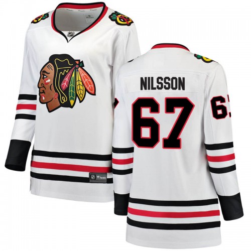 Fanatics Branded Chicago Blackhawks 67 Jacob Nilsson White Breakaway Away Women's NHL Jersey