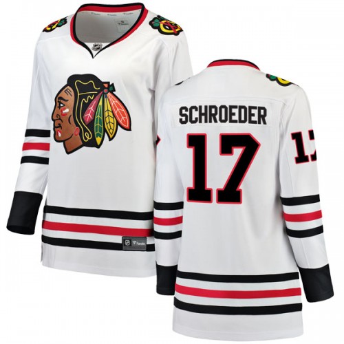 Fanatics Branded Chicago Blackhawks 17 Jordan Schroeder White Breakaway Away Women's NHL Jersey