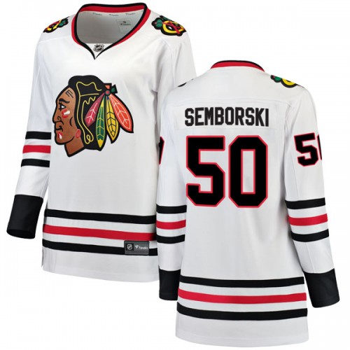 Fanatics Branded Chicago Blackhawks 50 Eric Semborski White Breakaway Away Women's NHL Jersey