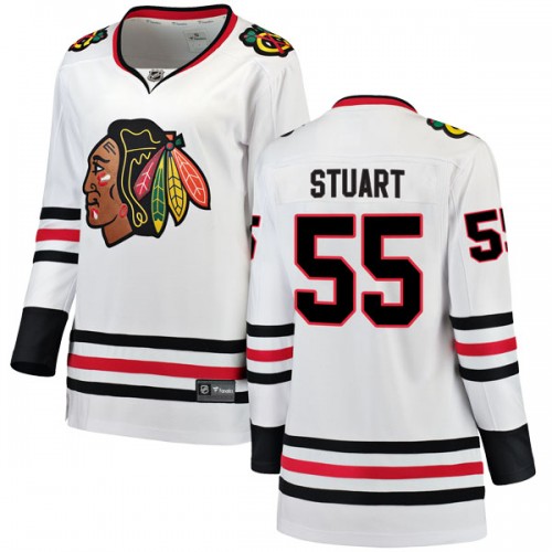 Fanatics Branded Chicago Blackhawks 55 Mark Stuart White Breakaway Away Women's NHL Jersey