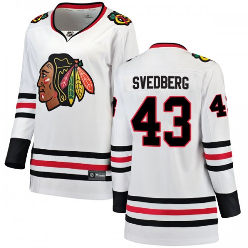 Fanatics Branded Chicago Blackhawks 43 Viktor Svedberg White Breakaway Away Women's NHL Jersey