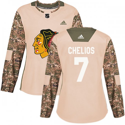 Adidas Chicago Blackhawks 7 Chris Chelios Authentic Camo Veterans Day Practice Women's NHL Jersey