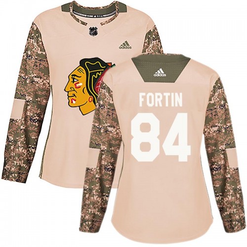 Adidas Chicago Blackhawks 84 Alexandre Fortin Authentic Camo Veterans Day Practice Women's NHL Jersey