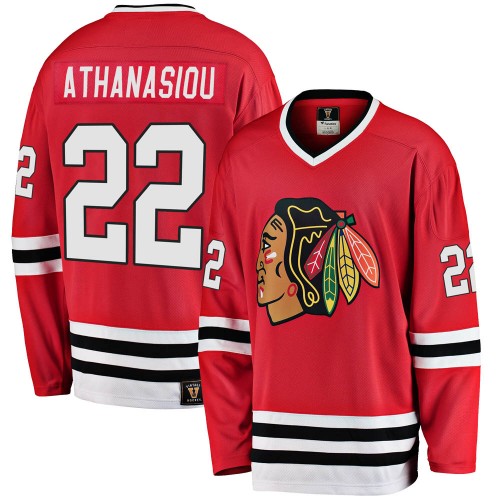 Fanatics Branded Chicago Blackhawks 22 Andreas Athanasiou Premier Red Breakaway Heritage Youth NHL Jersey