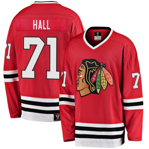 Fanatics Branded Chicago Blackhawks 71 Taylor Hall Premier Red Breakaway Heritage Youth NHL Jersey