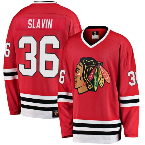 Fanatics Branded Chicago Blackhawks 36 Josiah Slavin Premier Red Breakaway Heritage Youth NHL Jersey