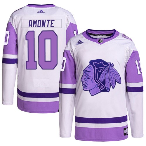 Adidas Chicago Blackhawks 10 Tony Amonte Authentic White/Purple Hockey Fights Cancer Primegreen Men's NHL Jersey