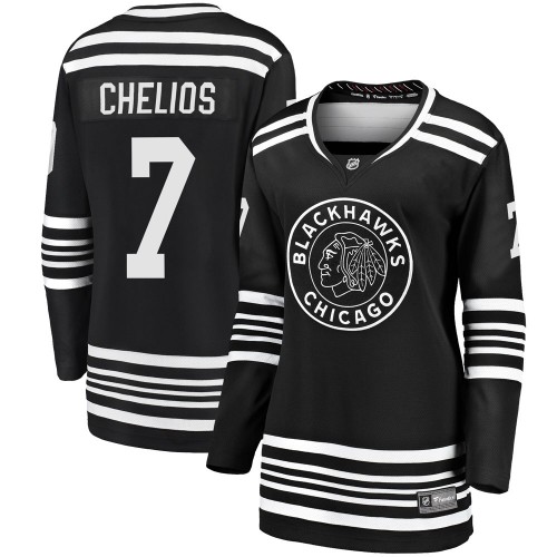 Fanatics Branded Chicago Blackhawks 7 Chris Chelios Premier Black Breakaway Alternate 2019/20 Women's NHL Jersey
