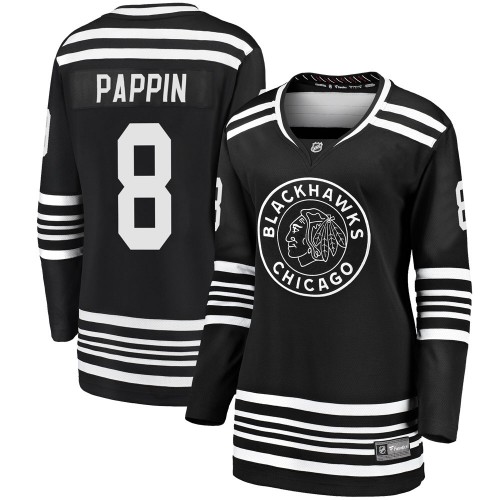 Fanatics Branded Chicago Blackhawks 8 Jim Pappin Premier Black Breakaway Alternate 2019/20 Women's NHL Jersey