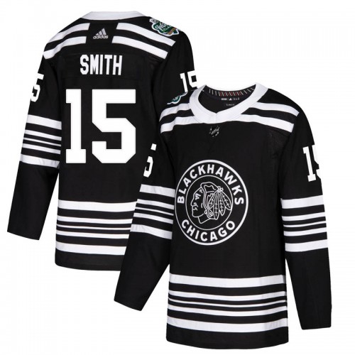 Adidas Chicago Blackhawks 15 Zack Smith Authentic Black 2019 Winter Classic Youth NHL Jersey