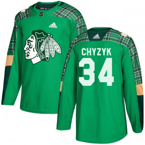 Adidas Chicago Blackhawks 34 Bryn Chyzyk Authentic Green St. Patrick's Day Practice Men's NHL Jersey