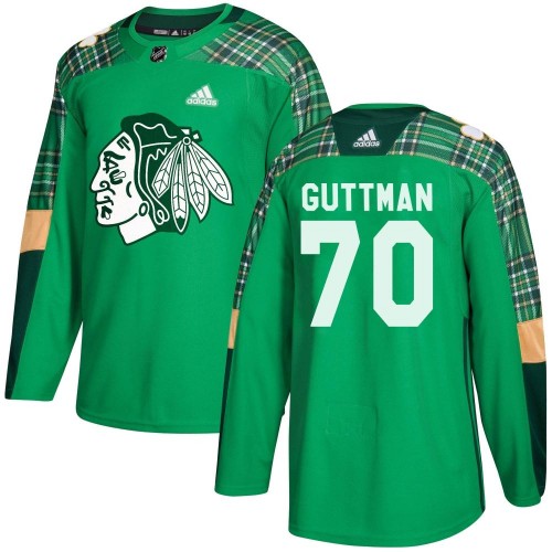 Adidas Chicago Blackhawks 70 Cole Guttman Authentic Green St. Patrick's Day Practice Men's NHL Jersey